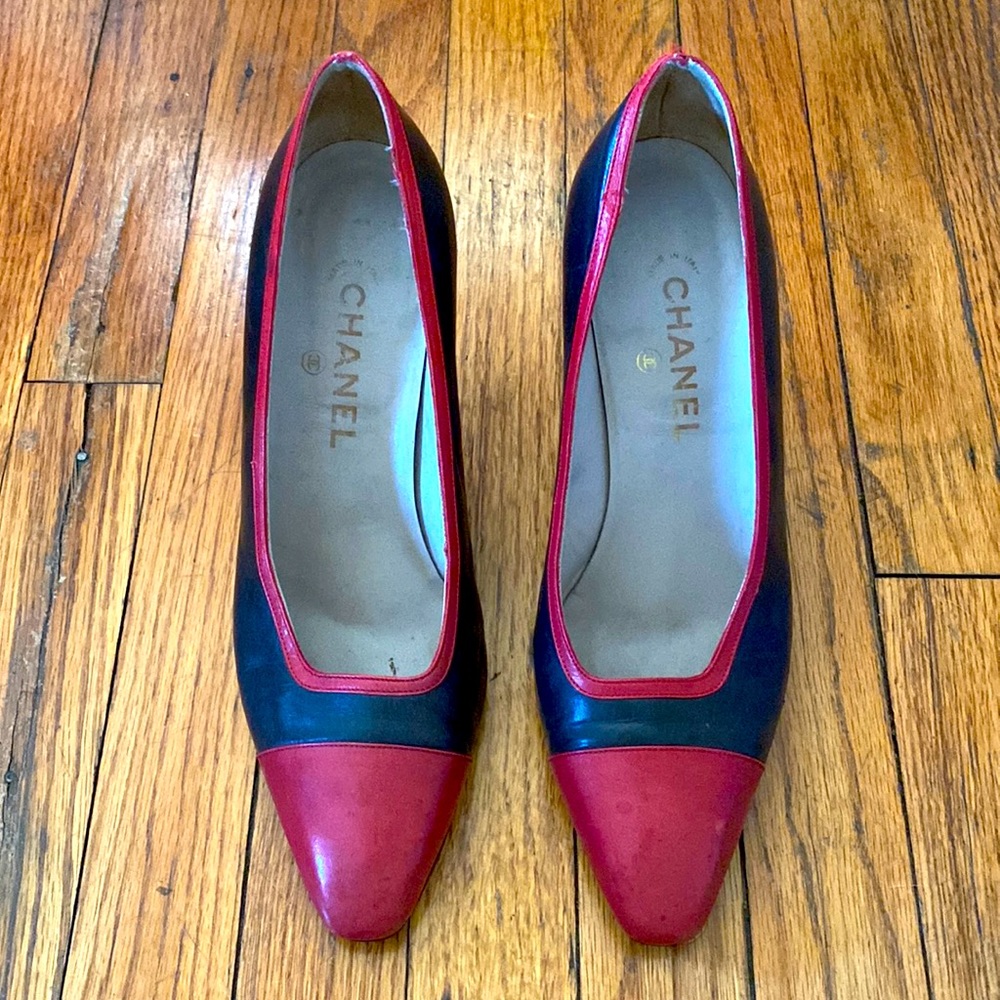 Vintage Chanel Red and Black Pumps